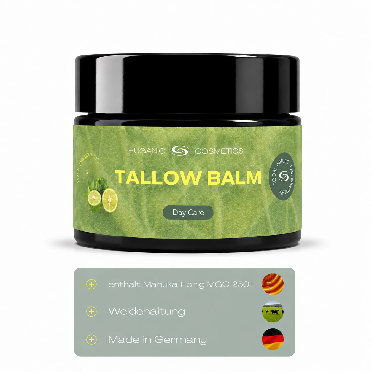 HUGANIC Tallow Balm Day Care mit Manuka Honig MGO 250+, Talg aus Weidehaltung und Herstellung Made in Germany