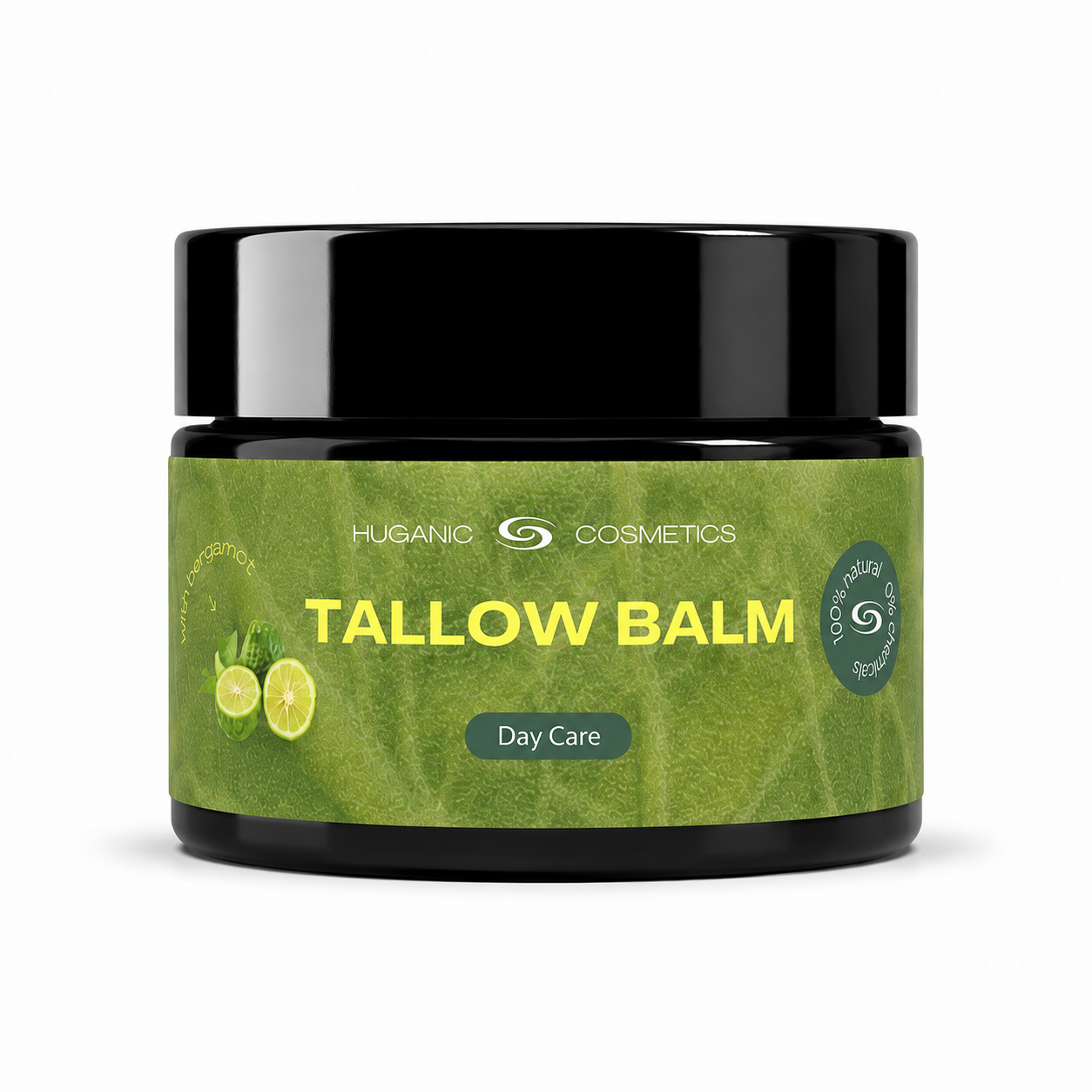HUGANIC Tallow Balm Day Care 50 ml – Tagespflege mit Rindertalg aus Weidehaltung und Bergamotte im schwarzen Glastiegel