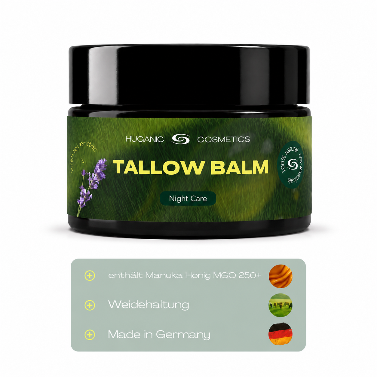 HUGANIC Tallow Balm Night Care mit Manuka Honig MGO 250+, Talg aus Weidehaltung und Herstellung Made in Germany