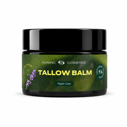 HUGANIC Tallow Balm Night Care 50 ml – Nachtpflege mit Rindertalg aus Weidehaltung und Lavendel im schwarzen Glastiegel